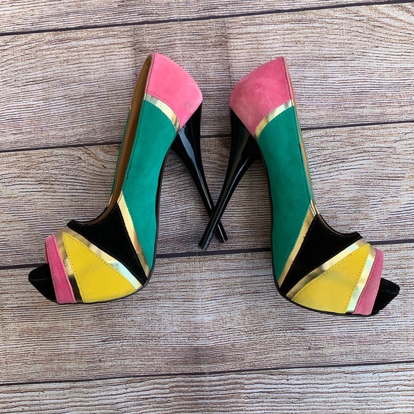 Qupid Multicolor Faux Suede Open Toe Heels - Picture 3 of 7
